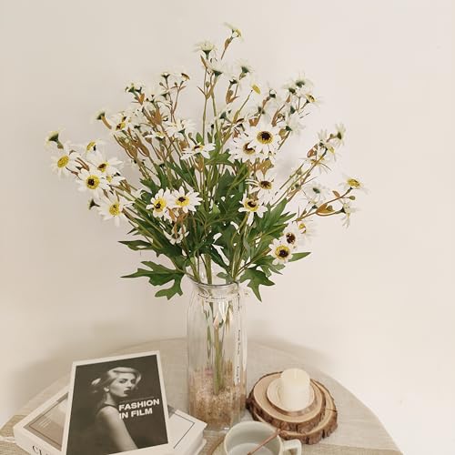 ATFL 23'' White Daisy Artificial Flowers,Artificial White Daisies,6 Bouquets Fake Daisies Flowers,Faux Daisies for Home Table Centerpieces Arrangement Decoration (6, White) - color: White
