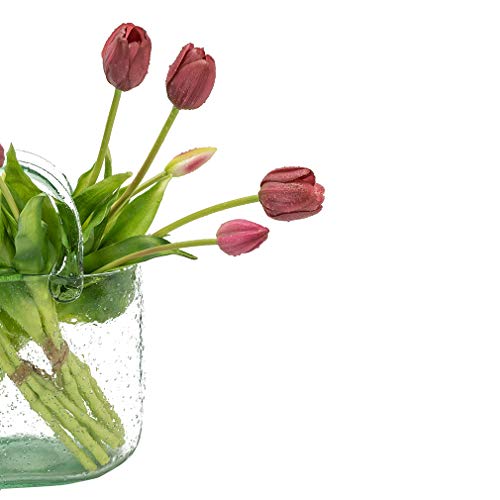 DUYONE 15Pcs Artificial Tulips Flowers, Soft Touch Realistic Latex Tulips Bouquet for Home Office Wedding Party Garden Decor, Fake Flowers for Dining Table Living Room Spring(Deep Purple,15pcs) - color: A Style-15pcs Deep Purple (No Vase)