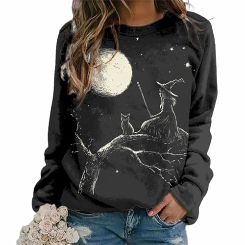 MARSVOVO Long Sleeve Halloween Shirts For Women Novelty Halloween Print Crew Neck Casual Fall Sweatshirt For Women - color: Black, size: XX-Large