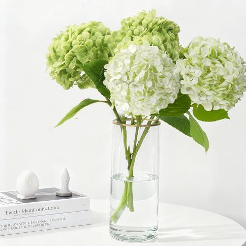 20" 4Pcs Faux Hydrangea Flowers Real Touch Fake Hydrangeas Bouquet Hydrangea Artificial Flowers with Leaves Stems for Centerpiece Arrangements Wedding Party Home Décor(Light Green & Dark Green) - color: Light Green & Dark Green