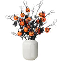 6 Pack Halloween Stems with Pumpkins & Black Maple Leaves – Faux Curly Willow Branches & Decorative Twigs for DIY Crafts, Home & Party Decoration