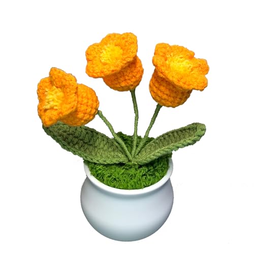 Joekaran Crochet Flowers Cute Little Flower, Farmhouse Fall Decor, Autumn Gifts for Women and Home, Thanksgiving, Halloween, Christmas, Office Desk Decoration (Orange Lily of the Valley) - color: Orange Lily of the Valley