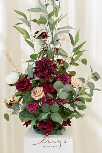 Ling's Moment 41" Tall Fall Free Standing Artificial Flowers Arrangements 2pcs Wedding Arch Altar Stage Decorations Romantic Marsala For Ceremony Reception Rose Floral Party Outdoor Centerpieces Decor - color: Red-marsala & Blush