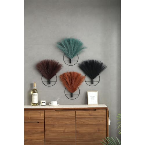 Pretty Jolly Boho Wall Decor Pampas, Wall-Mounted Metal Wall Art, Hanging Artificial Plant, Wall Decor for Living Room, Bedroom, Bathroom, Office, Dorm, Modern wall Decor,2 Pack - color: 12-pampas-darkcoffee - Black Ring, size: S 7.8inch (Black Ring)