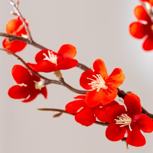 LESING 4pcs Cherry Blossom Flowers Artificial, Fake Silk Cherry Blossom Branches Tall Peach Blossom Flower Stems Arrangement for Wedding Home Office Party Decoration (Red-2) - color: Red-2