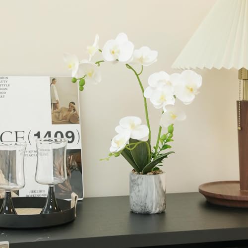 White Fake Orchids Flowers in Pot Bendable Faux Orchids Artificial Flowers Washable Silk Orchid Phalaenopsis Decor for Home Wedding Table Centerpiece Bathroom Office - color: 2 Pots White