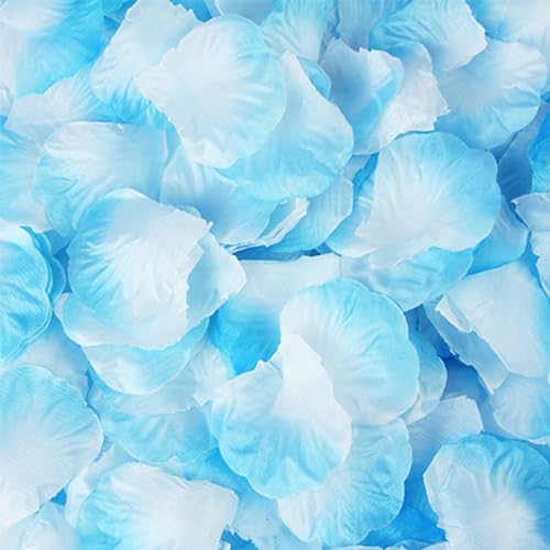 1000 Pcs Artificial Fake Rose Petals,Flower Petals for Romantic Night, Engagement, Party, Wedding, Event Flower Decorations, in Bulk(Light Blue and White) - color: Light Blue and White, size: 1000Pcs