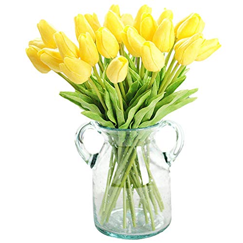 30 pcs Real-Touch Artificial Tulip Flowers Home Wedding Party Decor (Yellow) - color: Yellow