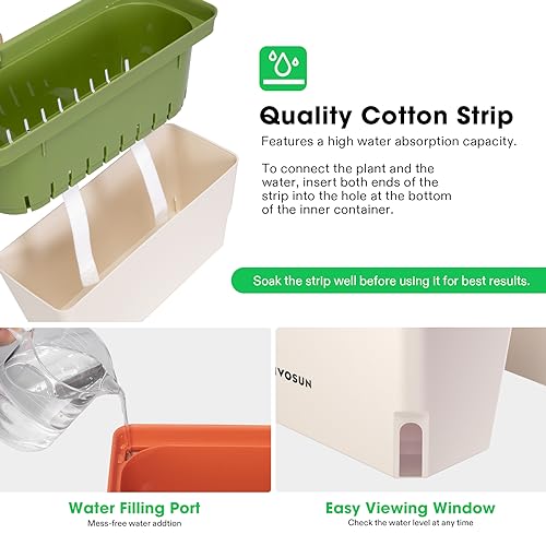 VIVOSUN Self-Watering Planters, 6-Pack 10.5 Inch Compact Rectangular Window Herb Planter Box with 10 PCS Plant Labels, Plant Container for Basil, Flowers, Succulents, Indoor & Outdoor - size: 6