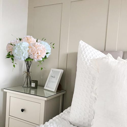JINWOE 5Pcs Boho Silk Hydrangea Artificial Flowers, 20Inch Large Lifelike Flowers, Full Nature Artificial Hydrangeas with Stems for Indoor Bouquet Table Centerpieces Home Bohemian（Nude&Champagne） - color: Champagne