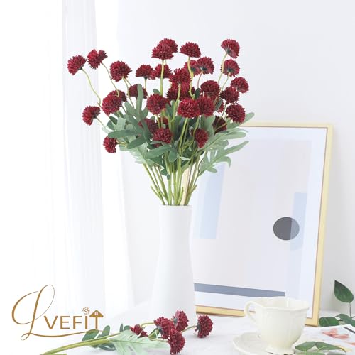 LVEFIT 10 Pcs Burgundy Kiku Flower Fake Mums Long Stem Flowers,Faux Kiku Flower Bulk,Silk Flowers Mini Chrysanthemum Floral Arrangements,Artificial Flowers Chrysanth Mini Fake Flower - color: Burgundy