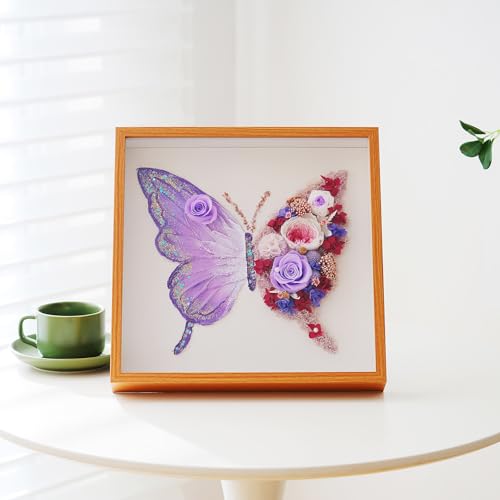 ADDWel Preserved Real Rose Butterfly Shadow Box - 12x12 3D Handmade Eternal Flower Wall Art, Unique Birthday Anniversary Purple Gifts for Women, Mom, Wife, Grandma - color: Preserved Roses - Butterfly Roses
