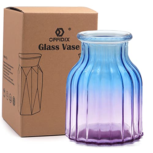 OFFIDIX Glass Vase, Gradient Multicolor Flower Vase for Weddings, Events, Decorating, Arrangements, Flowers, Office, or Home Decor - color: H-blue Purple Gradient