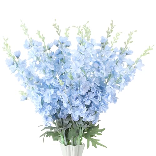 Thiccywoov 50 Pcs Delphinium Artificial Flower 35.4'' Long Larkspur Stem Silk Fake Faux Flowers Bulk for Tall Vase Floral Arrangements Home Centerpiece Table Wedding Decor (Blue) - color: Blue