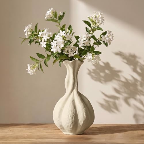 DOWAN Ceramic Flower Vase, 10" Decorative Pampas Vase for Home Decor, Modern Farmhouse Pottery Vase for Living Room Table Kitchen Bedroom Coffee Desk Entryway Mantel Book Shelf, Soft White - color: Soft White, size: 10 INCH