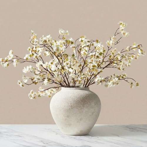 White Cherry Blossom Branches – 6 Pcs 33.5" Long Stem Artificial Flowers for Tall Vase, Premium Faux Silk Spring Decor, Realistic Fake Cherry Blossoms for Home, Wedding & Table Centerpieces - color: White