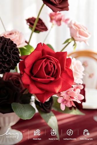 Ling's moment Artificial Wedding Flowers Combo, Fake Greenery for DIY Bouquets Centerpieces Decorations Foam Rose Hydrangea Kit with Stems for Party Home Decor, Burgundy & Powder Pink, Deluxe Combo - color: Burgundy & Powder Pink, size: Deluxe