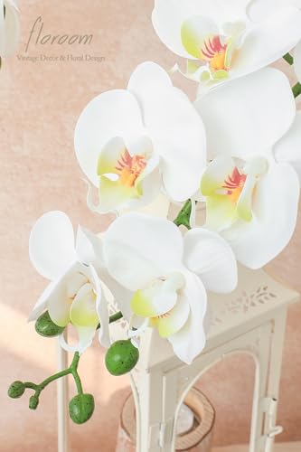 Floroom 2pcs Faux Phalaenopsis Orchid Fake Artificial Flower with Stems, Real Touch Large Blooms 40 Inch for DIY Bouquets, Wedding Centerpieces & Home Decor, White - color: White