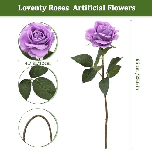 Artificial Rose Flowers, 4Pcs Real Touch Long Stem Faux Roses, Lifelike Latex Roses for Wedding Bouquet, Table Centerpiece, Home Decor, DIY Floral Arrangement, Purple - color: Purple
