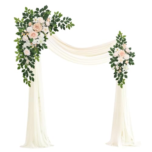 Muhanjia Artificial Wedding Arch Flowers Kit(Pack of 4),2Pcs Artificial Flower Arch Decor, 2Pcs Chiffon Fabric Drapes, Ceremony Decoration, Floral Outdoor Party Decor (Champagne & Cream) - color: Champagne & Cream