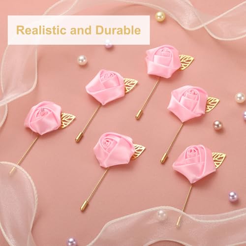 uxcell 24pcs Pink Rose Boutonnieres Flower Buttonholes Pocket Boutonnieres Pins for Wedding Ceremony Anniversary Prom Formal Dinner Party - color: Pink