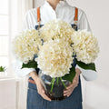 JINWOE Boho Silk Hydrangea Artificial Flowers, 4Pcs 22" Large Lifelike Flowers,Artificial Hydrangeas for Indoor Bouquet Table Centerpieces Home（Cream/Yellow） - color: Cream
