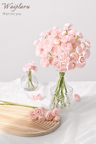 Waipfaru Ranunculus Artificial Flowers, 36Pcs 14In Fake Peonies Artificial Flowers, Pink Faux Flower for Vase Silk Flower Real Touch Faux Peony Bulk for DIY Wedding Bouquet Home Bridal Shower Decor - color: Pink, size: 36Pcs