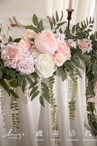Ling's Moment 9FT Flower Garland for Backdrop Decorations - Wedding Arch Flowers, Eucalyptus & Rose, Artificial Floral Garland for Mantle - Sweetheart Table Decor for Ceremony Reception, French Pink - color: Pk-blush & Cream