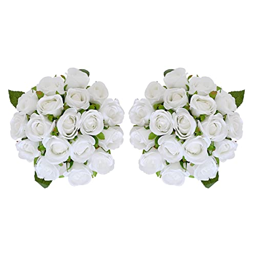 ZMZQ&flw 2 Bouquet Artificial Flowers 36 Heads Silk White Roses Fake Flowers Single Stem for Outdoor Bridal Wedding - color: White 36pcs