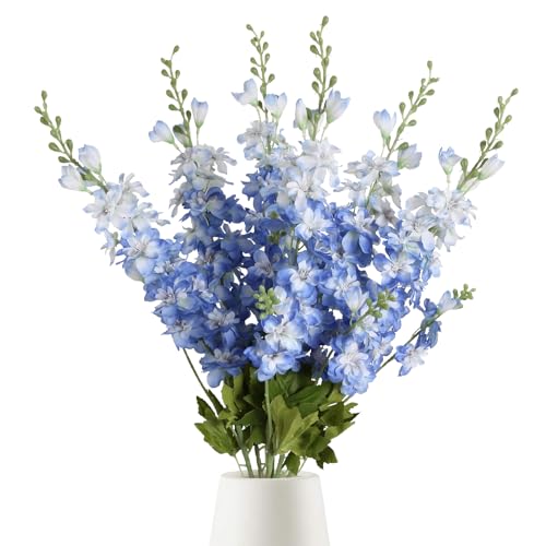 6PCS Blue Delphinium Artificial Flowers 33" Larkspur Silk Flowers for Tall Vase Long Stem Fake Blue Flowers for Wedding Centerpieces Faux Flowers for Home Decor Indoor (Blue) - color: Blue