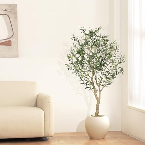 LYERSE 4ft Olive Tree - Olive Trees Artificial Indoor - Faux Olive Tree 4ft with Large Olive Branches and Lifelike Fruits - Fake Olive Tree for Modern Home Office House Living Room Decor - size: 4ft