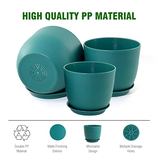 WSMKSZ Flower Pots 10/9/8 inch, Set of 3 Modern Decorative Plastic Planters with Drainage Holes and Tray for House Plants Indoor Flowers Plants, Plant Pots for Indoor Outdoor Plants, Blue Green - color: Blue-green, size: 10"+9"+8"