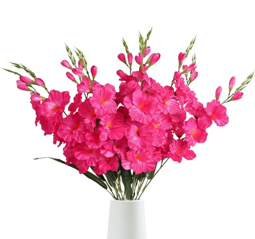 IPOPU 10 PCS Gladiolus Artificial Flowers Bulk 30.3 in Gladiolus Flowers Silk Gladiolus Flowers with Stems Artificial Gladiolus Flowers Faux Gladiolus for Home Wedding Office Decoration(Hot Pink) - color: Hot Pink