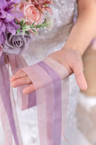 TINGE TIME Artificial 9 Inch Bridal Bouquet,Violet&Mistyrose Flower Bouquet with Roses for Bride, Bridal Tossing Bouquet for Wedding Ceremony Anniversary Bridal Showers Wedding Church Decoration - color: Violet & Misty Rose