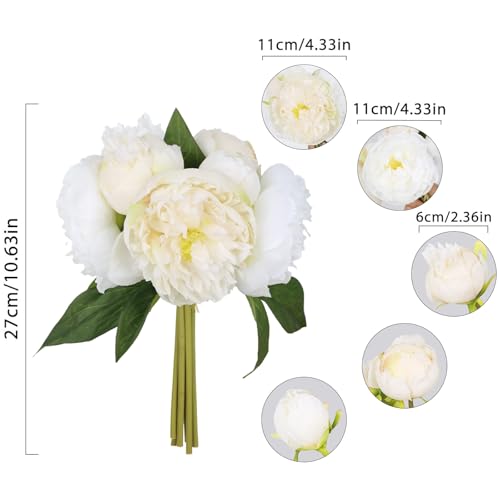Ivory Peonies Silk Flowers 2 Bouquets Fake Peonies 14 Heads Faux Peony Flowers with Stems for Wedding Decoration Bride Bouquet Faux Flowers Crafts Floral Arrangement (Ivory) - color: Ivory White