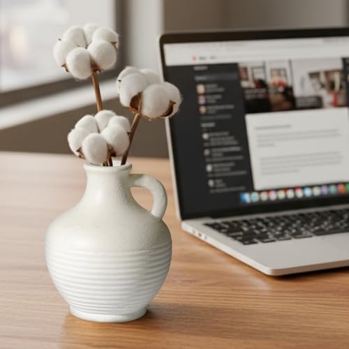 White Ceramic Vase, Rustic Farmhouse Vase with Handle, Pottery Vases for Flower, Farmhouse Decor, Centerpiece Table Decorations, 6 inch - color: Rustic White - 6, size: 6 Inch