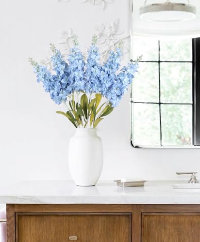 IPOPU Delphinium Artificial Flowers 6pcs 34.60'' Artificial Blue Flowers Faux Larkspur Blue Silk Flowers Fake Snapdragon Long Stem Tall Flowers for Floor Vase Home Decor Centerpieces (Sky Blue) - color: Sky Blue