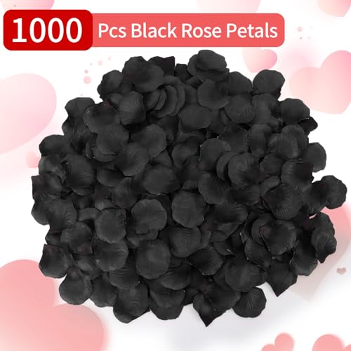 1000 Pcs Artificial Fake Rose Petals,Flower Petals for Romantic Night, Engagement, Party, Wedding, Event Flower Decorations, in Bulk(Black) - color: Black, size: 1000Pcs