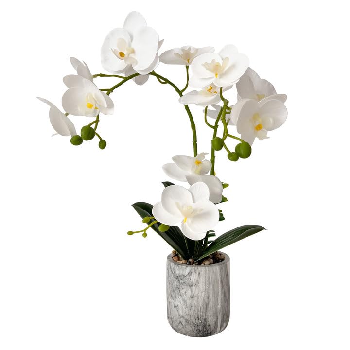 White Fake Orchids Flowers in Pot Bendable Faux Orchids Artificial Flowers Washable Silk Orchid Phalaenopsis Decor for Home Wedding Table Centerpiece Bathroom Office - color: 1 Pot White