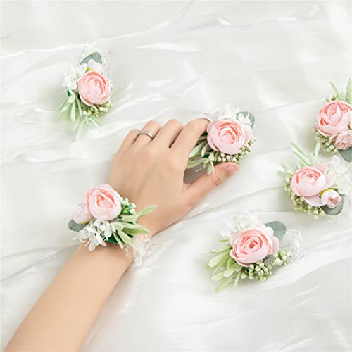 6Pcs Pink Artificial Silk Rose Wrist Corsages for Woman Wedding Prom | Wrist Corsage for Wedding Prom Homecoming Anniversary Formal Party Engagement Bridal Shower for Bridesmaid Mother of Bride - color: Pink3# Wrist Corsage (6 Piece)
