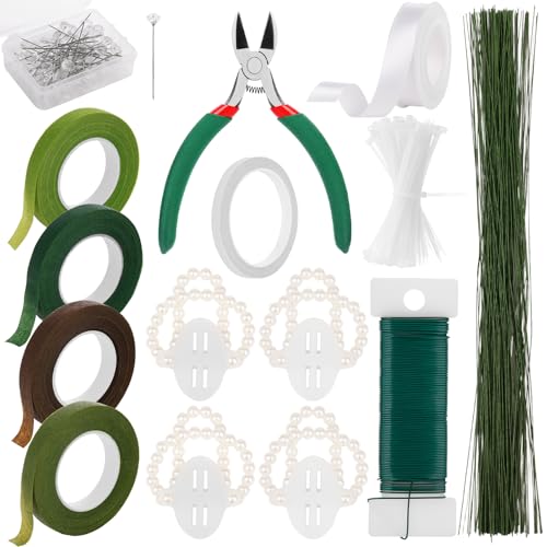 MAPVOLUT 262-Piece Floral Tape & Wire Kit - Professional Florist Supplies for Bouquets, Corsages, Wreath Making | Includes Green Floral Tape, Florist Wire for Wedding DIY, Mother's Day Bouquet
