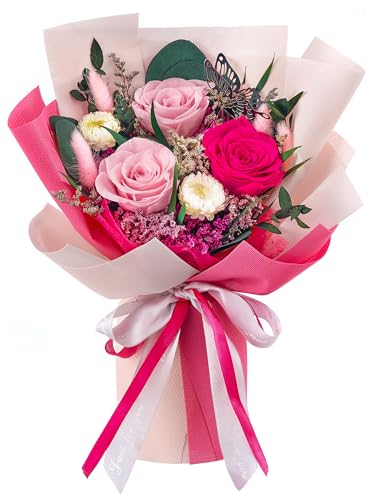 Polylove Flowers for Delivery Prime Forever Flowers Bouquet Preserved Roses Bouquet Flower Gift for Women Wife Mother Day Graduation Birthday (Hot Pink, Small) - color: Hot Pink, size: Small