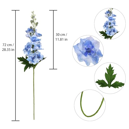 Blue Silk Flowers 6PCS Real Touch Delphinium Artificial Flowers Blue Larkspur Faux Flowers Realistic Tall Flowers for Vase Wedding Centerpieces for Tables Home Decor (Blue) - color: Real Touch Blue