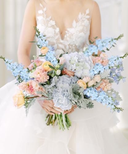 IPOPU 43.3" Light Blue Delphinium Artificial Flowers 5PCS Faux Delphinium Flowers Larkspur Long Stem Artificial Flowers for Wedding Table Centerpieces Home Garden Decor(Light Blue) - color: Light Blue