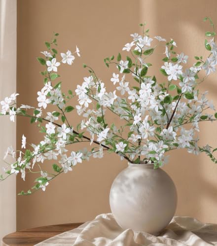 Fake Flowers, 3 Pcs Artificial Flowers Greenery Stems Faux Greenery Stems Branches for Vases Realistic Silk Real Touch Spring Greenery Stems Bulk Bedroom Office Wedding Table Summer Home Decor - color: White