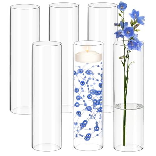6 Pack Glass Cylinder Flower Vases 14 Inch Tall Bulk Clear Vase for Centerpieces Hurricane Floating Candle Holder for Table Home Home Decor Floral Shelf Party Dining Wedding Holiday Decoration - size: 14 Inch