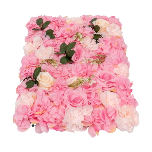 DNYSYSJ Flower Wall Backdrop, 6PCS 23.62" x 15.75" x 0.79" Lifelike Flowers Panel Pink Silk Fabric Dahlia Rose Greenery Aquatic Plants 3D Wall Flowers Wall Decor Flower Wall Panel Set - color: Pink Rose & Greenery, size: 6 pieces