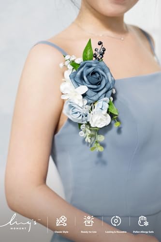 Ling's moment 2pcs Prom Wrist/Shoulder Corsage Artificial Flower, Girl/Mother Homecoming/Wedding Corsage Wristlet Décor, etc. Blue - color: Blu-blue