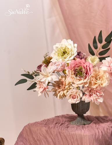 Light Pink Flowers Artificial Roses Combo Set Fake Pink Silk Flowers Faux Flowers Mix Dahlia with Stems for Wedding Bouquets Baby Bridal Shower Party Floral Arrangements Decor - color: Light Pink, size: The Modern Classic
