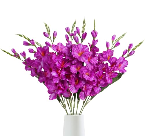 IPOPU 10 PCS Gladiolus Artificial Flowers 30.3 in Gladiolus Flowers Silk Gladiolus Flowers with Stems Artificial Gladiolus Flowers Faux Gladiolus for Home Wedding Office Decoration(Fuchsia) - color: Fuchsia